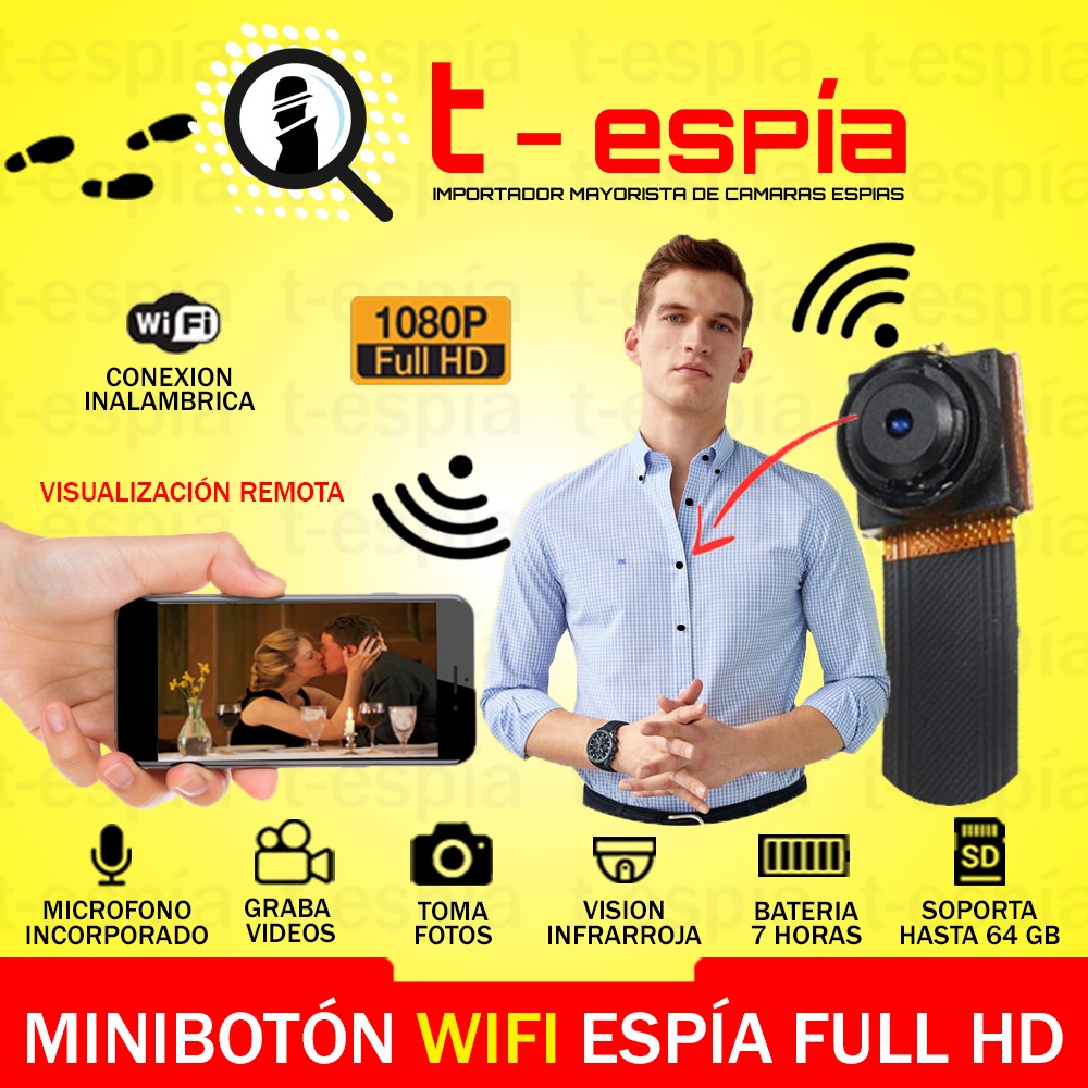▷ MiniBotón Espía Wifi Full HD 1080p Audio y Video? T-Espia ?